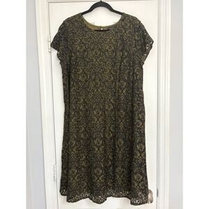 Lane Bryant Olive Green Black Lace Short Sleeve Cocktail‎ Dress 14/16